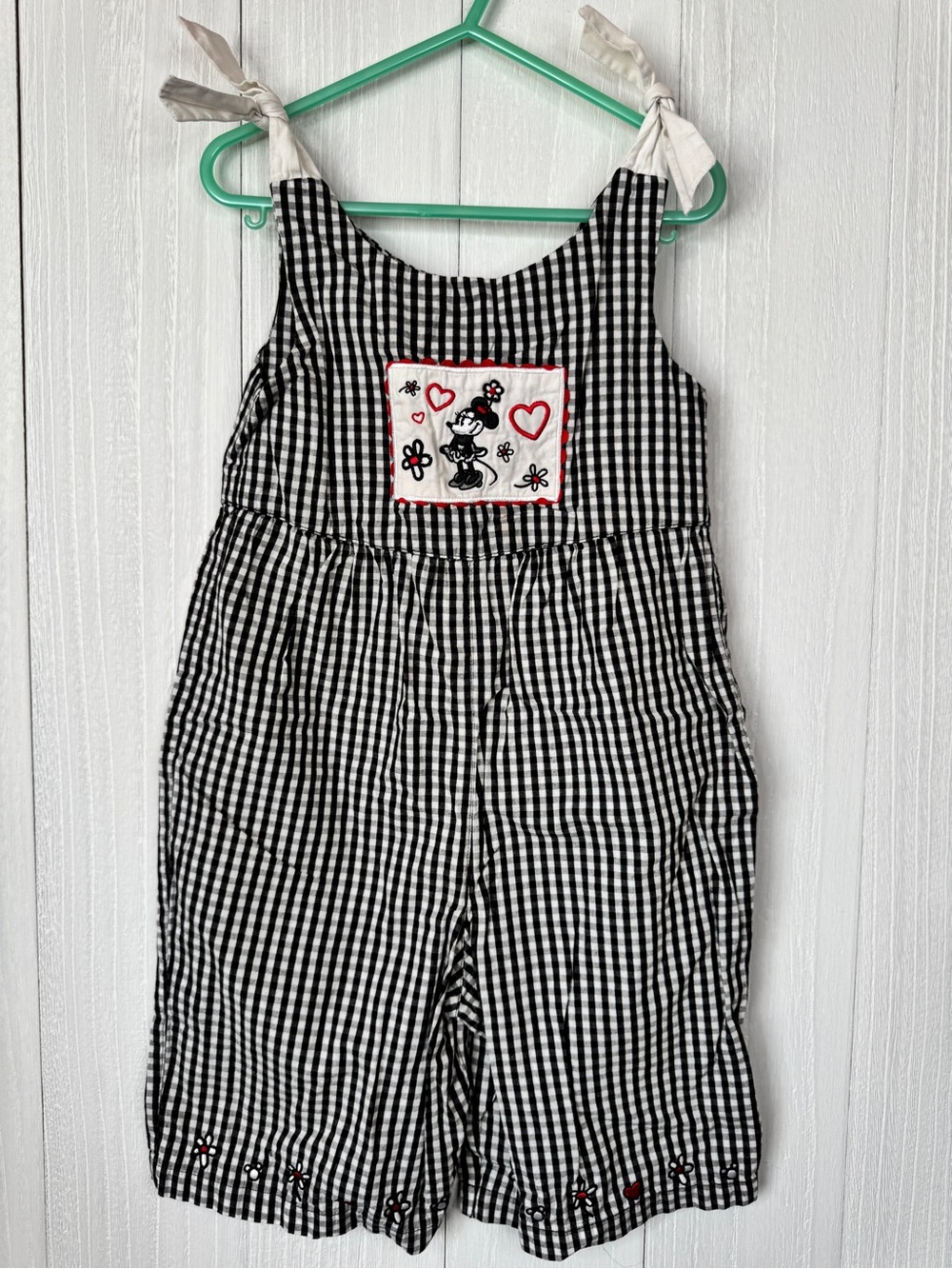 Disney Vintage Y2K Black & White Gingham Overalls with Minnie Embroidery